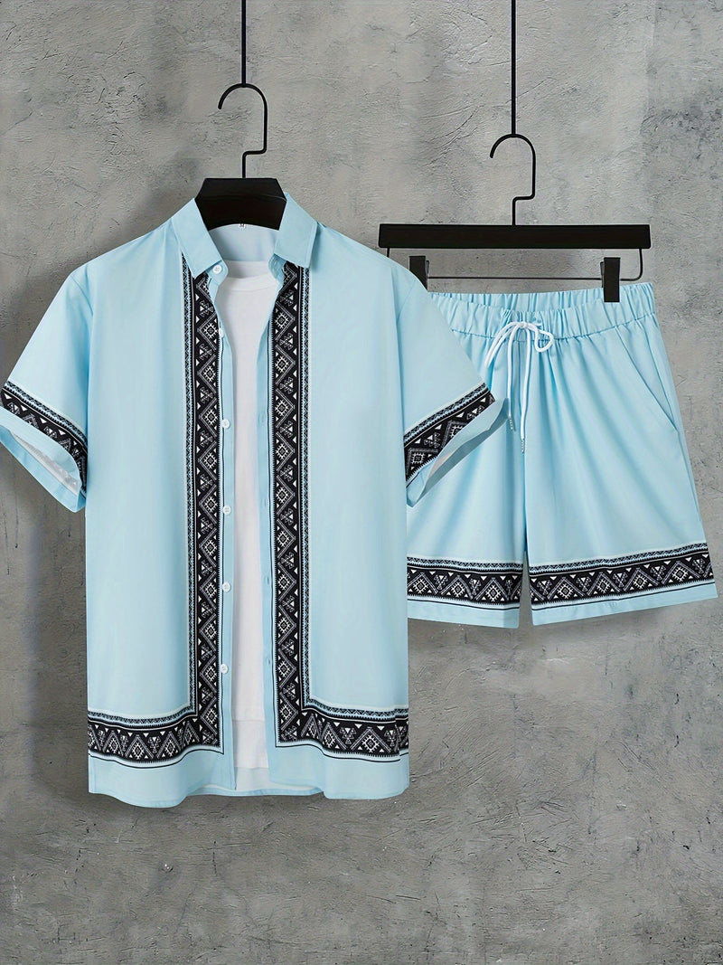 Boho Sommer Set Herren | zweiteilig Shirt Shorts | locker bequem | trendig Urlaub-Luzern Mode