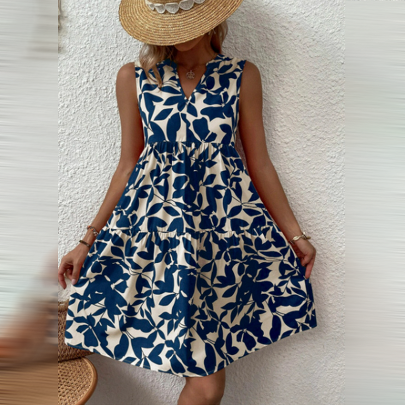 Boho Sommerkleid mit Print und V-Ausschnitt – Yalina