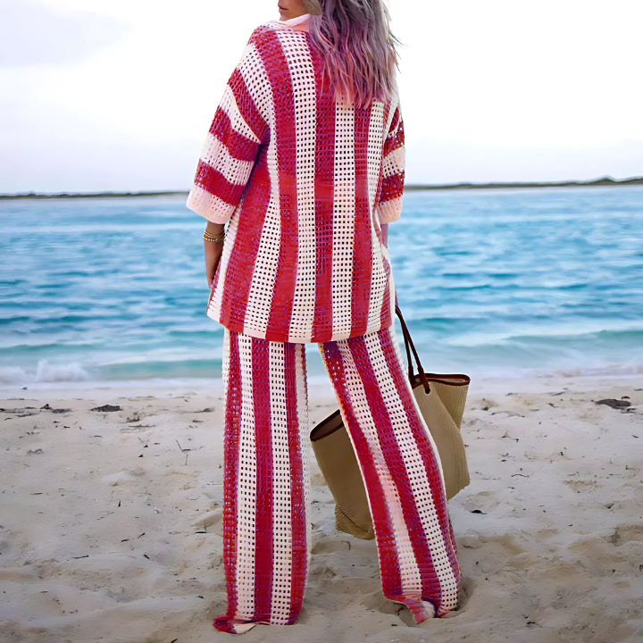 Boho Strand Set Damen | Luftig gehäkelt & bequem | Sommer Outfit für Urlaub-Rot-S-Luzern Mode