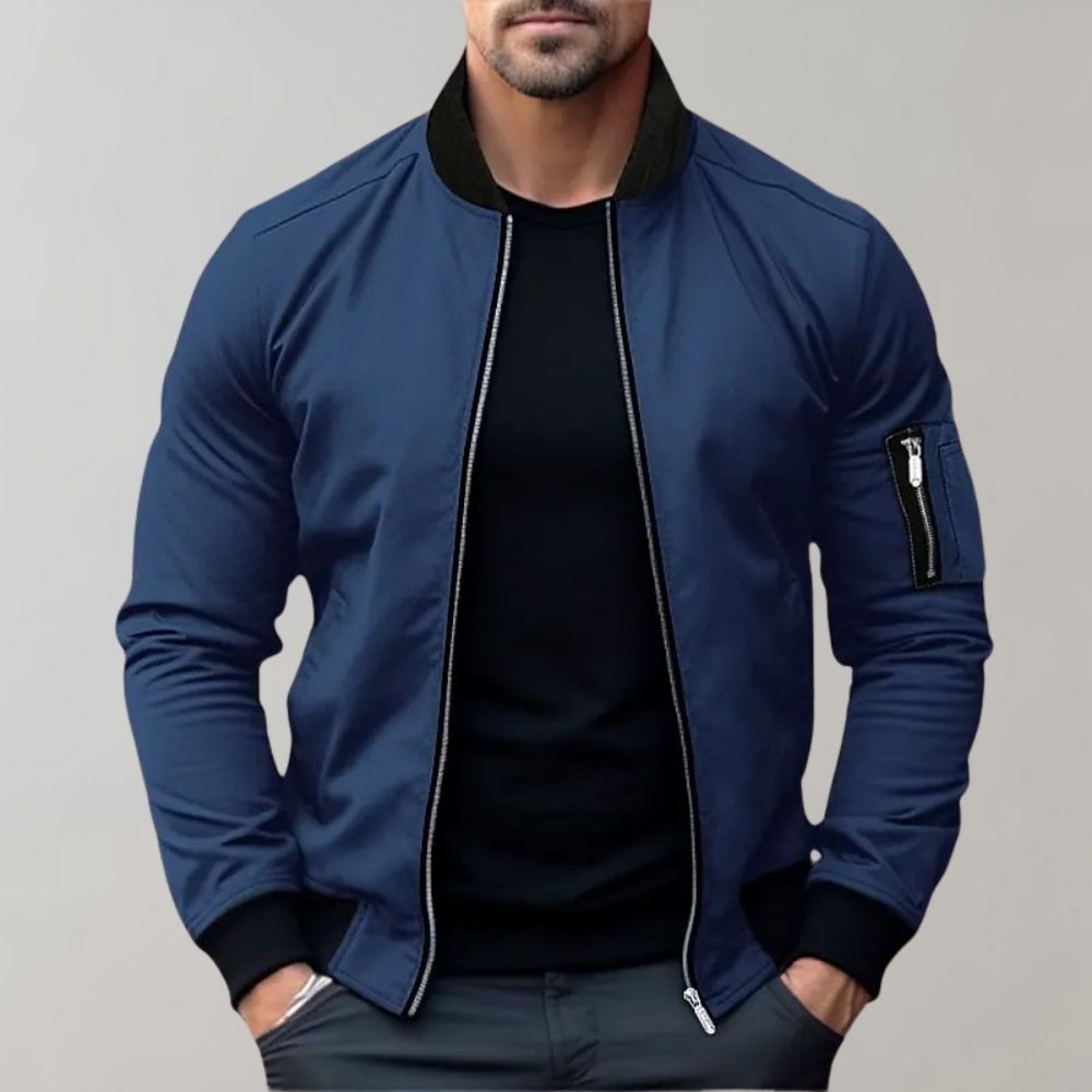 Herren Bomberjacke mit Reißverschluss und Tasche-Blau-M-Luzern Mode