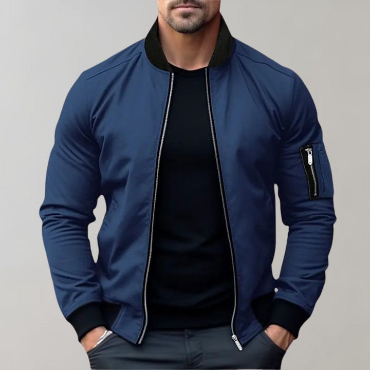 Herren Bomberjacke mit Reißverschluss und Tasche-Blau-M-Luzern Mode