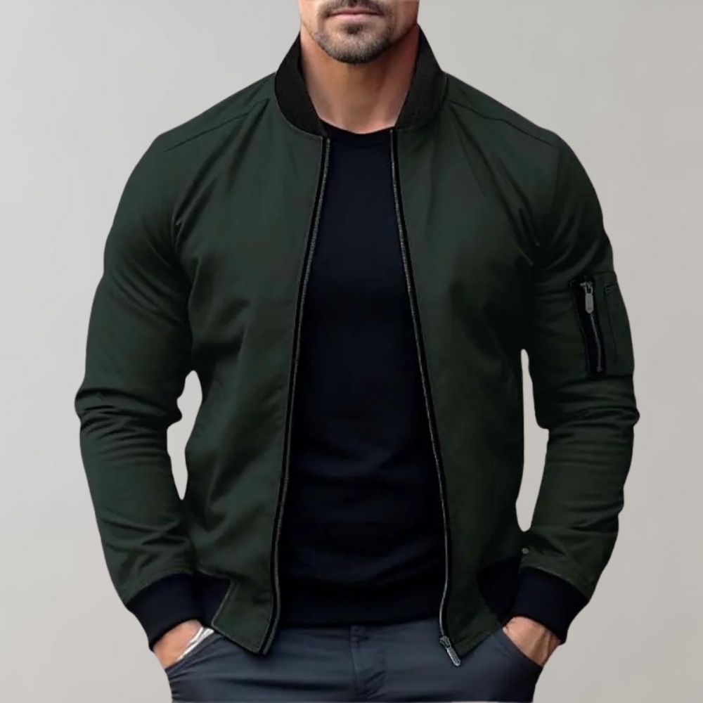 Herren Bomberjacke mit Reißverschluss und Tasche-Grün-M-Luzern Mode