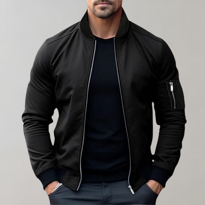Herren Bomberjacke mit Reißverschluss und Tasche-Schwarz-M-Luzern Mode