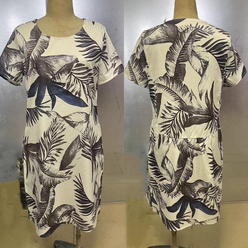 Sommerkleid Damen | Botanischer Blumenprint | Rundhals | A-Linie | Luftig & bequem-Luzern Mode