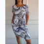 Sommerkleid Damen | Botanischer Blumenprint | Rundhals | A-Linie | Luftig & bequem-Weiß-S-Luzern Mode