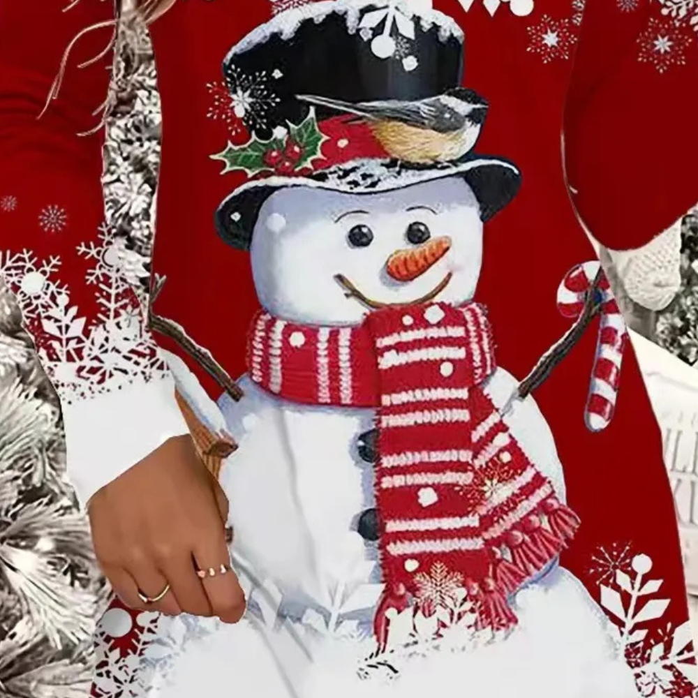 Damen Winterkleid mit Schneemann-Motiv für Weihnachten-Luzern Mode