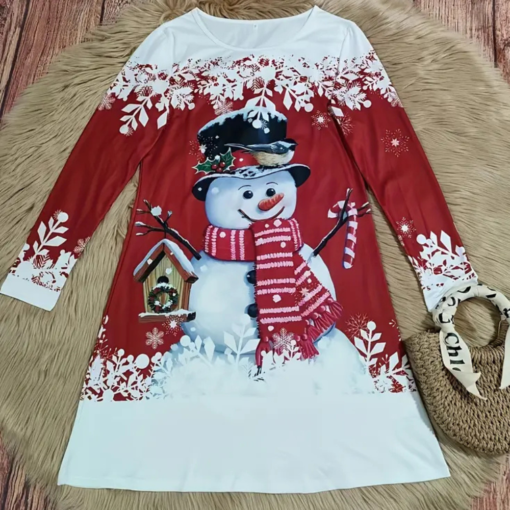 Damen Winterkleid mit Schneemann-Motiv für Weihnachten-Luzern Mode