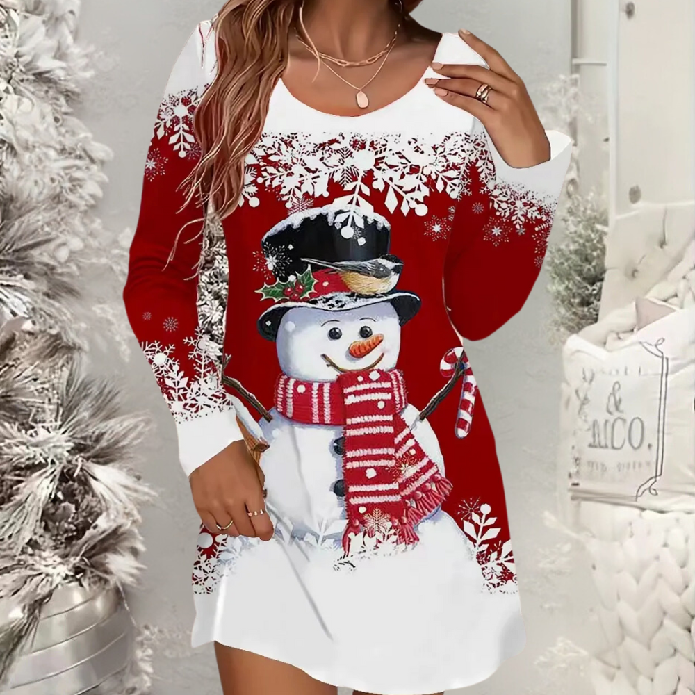 Damen Winterkleid mit Schneemann-Motiv für Weihnachten-XS-Luzern Mode