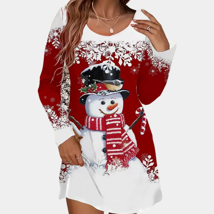 Damen Winterkleid mit Schneemann-Motiv für Weihnachten-Luzern Mode