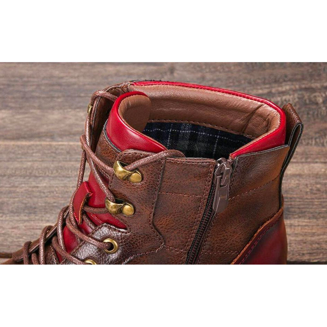 Braune Herren Schuhe | Stiefel | Veganes Leder | Schnürung | Rutschfest-Luzern Mode