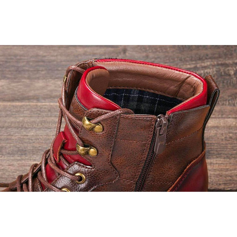 Braune Herren Schuhe | Stiefel | Veganes Leder | Schnürung | Rutschfest-Luzern Mode