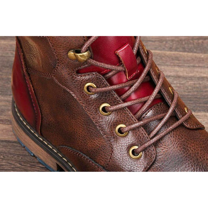 Braune Herren Schuhe | Stiefel | Veganes Leder | Schnürung | Rutschfest-Luzern Mode