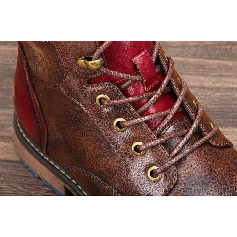 Braune Herren Schuhe | Stiefel | Veganes Leder | Schnürung | Rutschfest-Luzern Mode