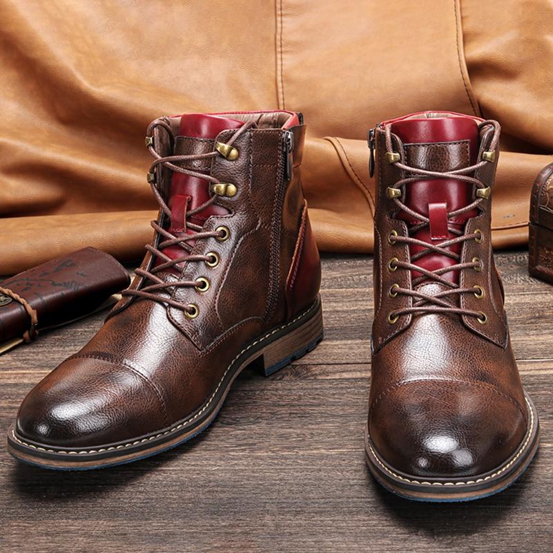 Braune Herren Schuhe | Stiefel | Veganes Leder | Schnürung | Rutschfest-Luzern Mode