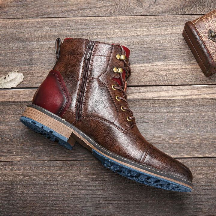 Braune Herren Schuhe | Stiefel | Veganes Leder | Schnürung | Rutschfest-Luzern Mode