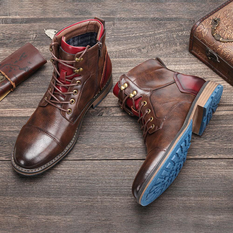 Braune Herren Schuhe | Stiefel | Veganes Leder | Schnürung | Rutschfest-Luzern Mode