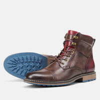 Braune Herren Schuhe | Stiefel | Veganes Leder | Schnürung | Rutschfest-Luzern Mode