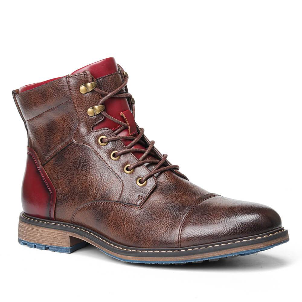 Braune Herren Schuhe | Stiefel | Veganes Leder | Schnürung | Rutschfest-Luzern Mode