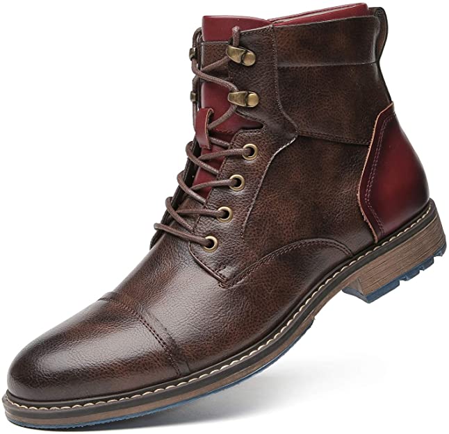 Braune Herren Schuhe | Stiefel | Veganes Leder | Schnürung | Rutschfest-Luzern Mode