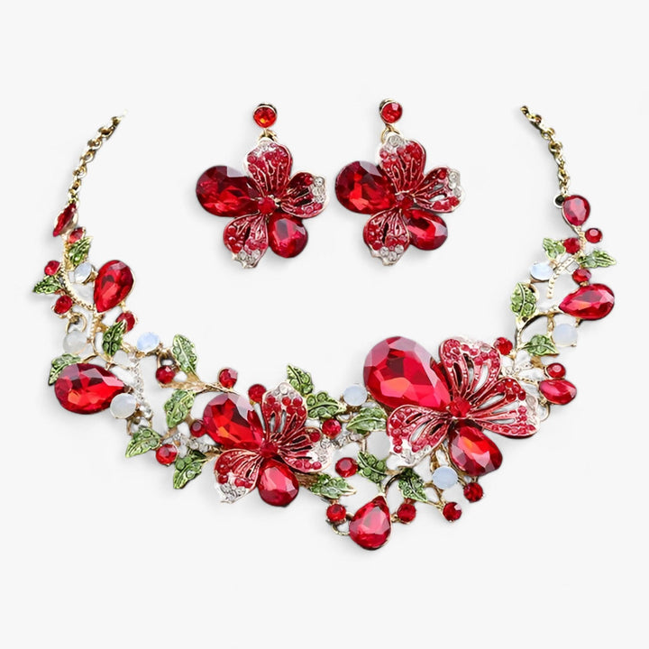 Brautschmuck-Set | Blumen Farbe Stilvoll 3-teilig Ohrringe Kette-Luzern Mode