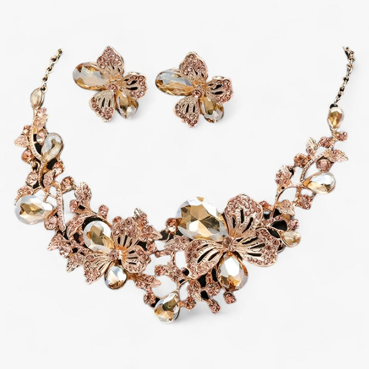 Brautschmuck-Set | Blumen Farbe Stilvoll 3-teilig Ohrringe Kette-Luzern Mode