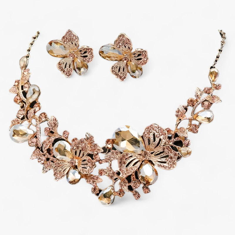 Brautschmuck-Set | Blumen Farbe Stilvoll 3-teilig Ohrringe Kette-Luzern Mode