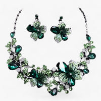 Brautschmuck-Set | Blumen Farbe Stilvoll 3-teilig Ohrringe Kette-Grün-Luzern Mode