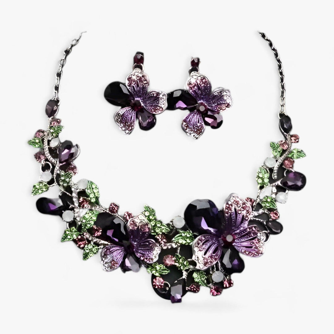 Brautschmuck-Set | Blumen Farbe Stilvoll 3-teilig Ohrringe Kette-Lila-Luzern Mode