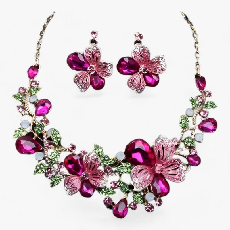 Brautschmuck-Set | Blumen Farbe Stilvoll 3-teilig Ohrringe Kette-Rosa-Luzern Mode