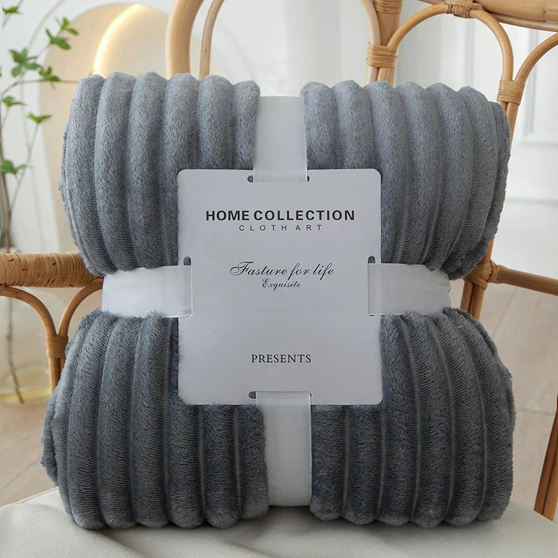 Flanell-Decke | Fleece Gestreift Weich Warm Komfortabel Vielseitig-Dunkelgrau-100x150cm-Luzern Mode