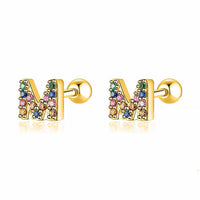 Buchstaben-Ohrringe | Farbige Einzigartige Dezente Langlebige Sterling-Silber-M-Gold-Luzern Mode