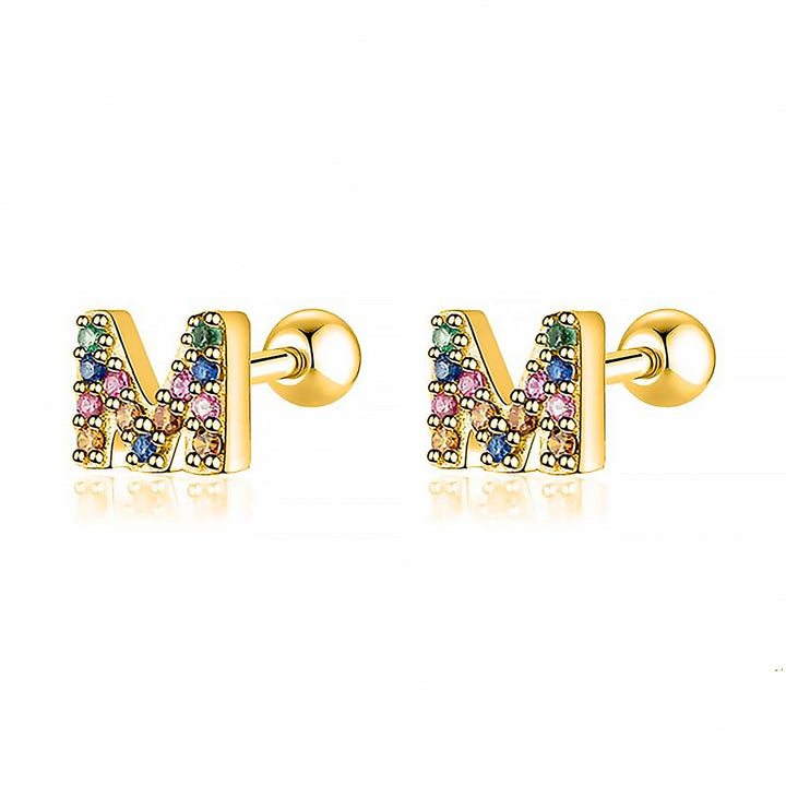 Buchstaben-Ohrringe | Farbige Einzigartige Dezente Langlebige Sterling-Silber-M-Gold-Luzern Mode