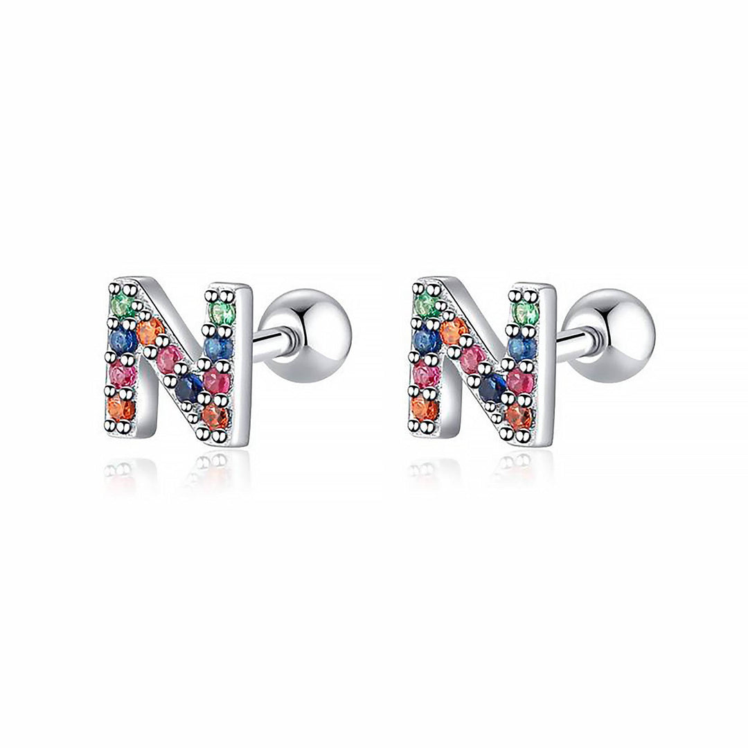Buchstaben-Ohrringe | Farbige Einzigartige Dezente Langlebige Sterling-Silber-N-Silber-Luzern Mode
