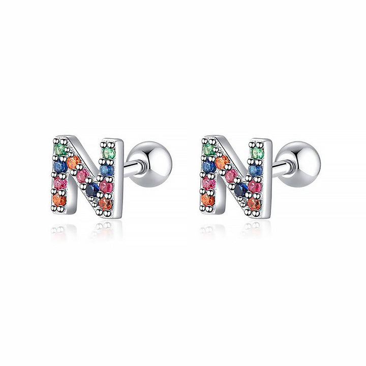 Buchstaben-Ohrringe | Farbige Einzigartige Dezente Langlebige Sterling-Silber-N-Silber-Luzern Mode