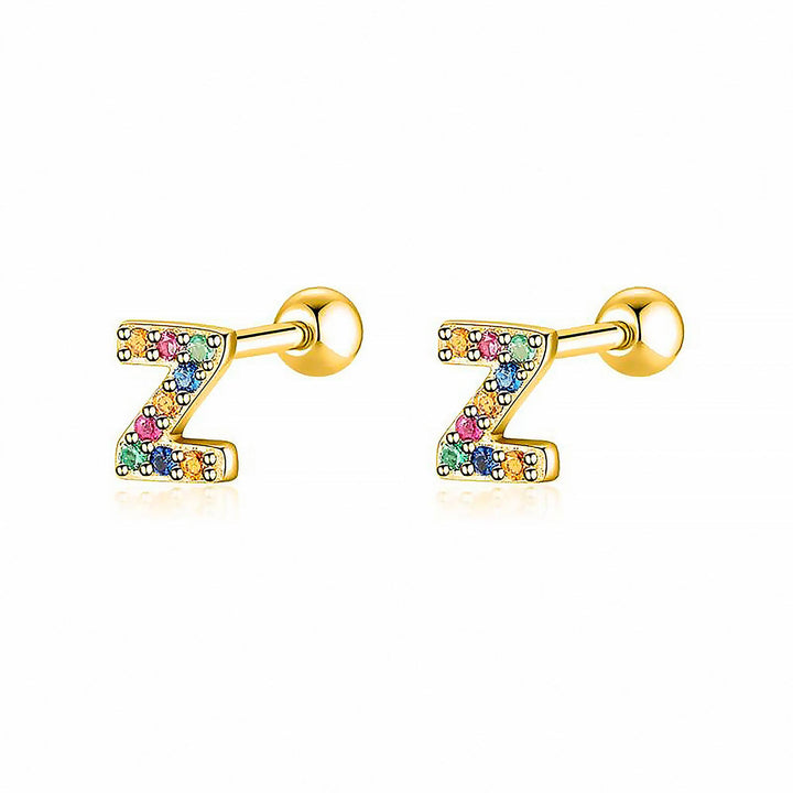 Buchstaben-Ohrringe | Farbige Einzigartige Dezente Langlebige Sterling-Silber-Z-Gold-Luzern Mode