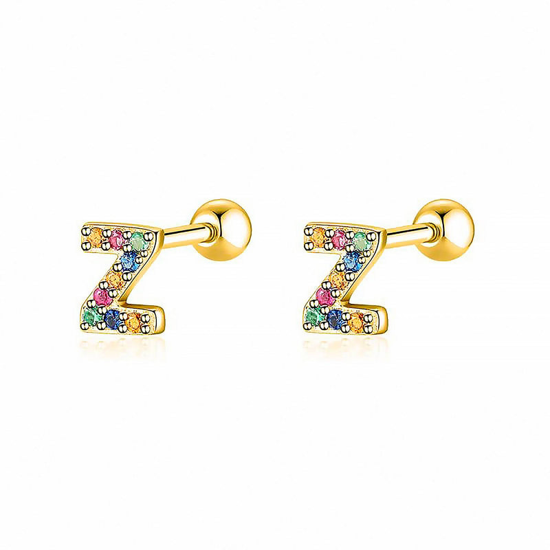 Buchstaben-Ohrringe | Farbige Einzigartige Dezente Langlebige Sterling-Silber-Z-Gold-Luzern Mode