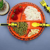 Kinderbesteck Set | Bulldozer Teller Gabel Löffel Langlebig Vielseitig-Luzern Mode
