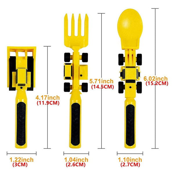 Kinderbesteck Set | Bulldozer Teller Gabel Löffel Langlebig Vielseitig-Set mit 3 Gabeln-Luzern Mode