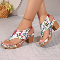 Sandalen Damen | Blumenmuster bunt | Blockabsatz mittelhoch | dicke Sohle | bequem-Luzern Mode