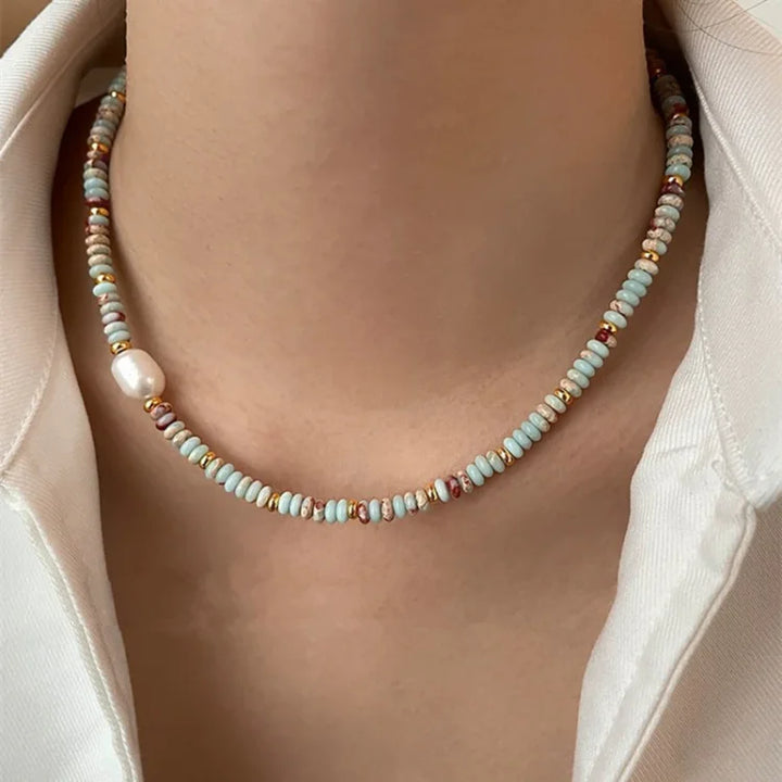 Edelstein-Schmuckset | Kette Armband Jaspis Bunt Einzigartig-Kette-Luzern Mode