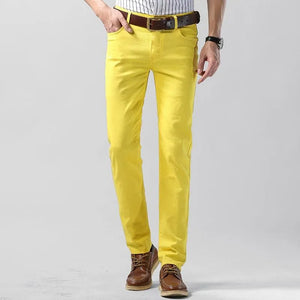 Bunte Herrenhose | Einfarbig | Reguläre Passform | Baumwolle | Stretch | Baumwolle-Gelb-28-Luzern Mode
