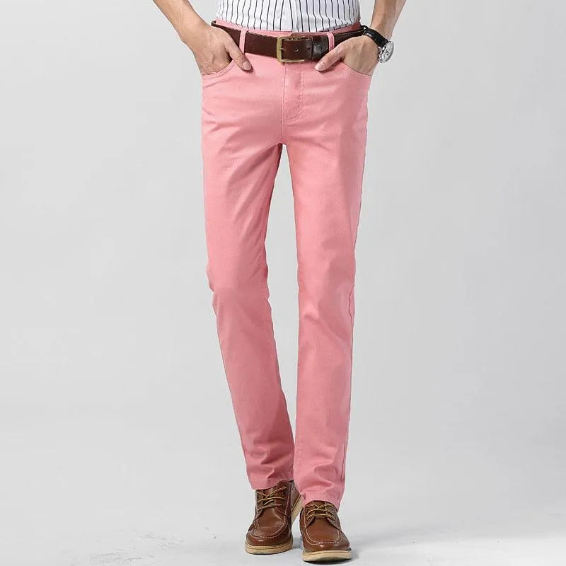 Bunte Herrenhose | Einfarbig | Reguläre Passform | Baumwolle | Stretch | Baumwolle-Rosa-28-Luzern Mode