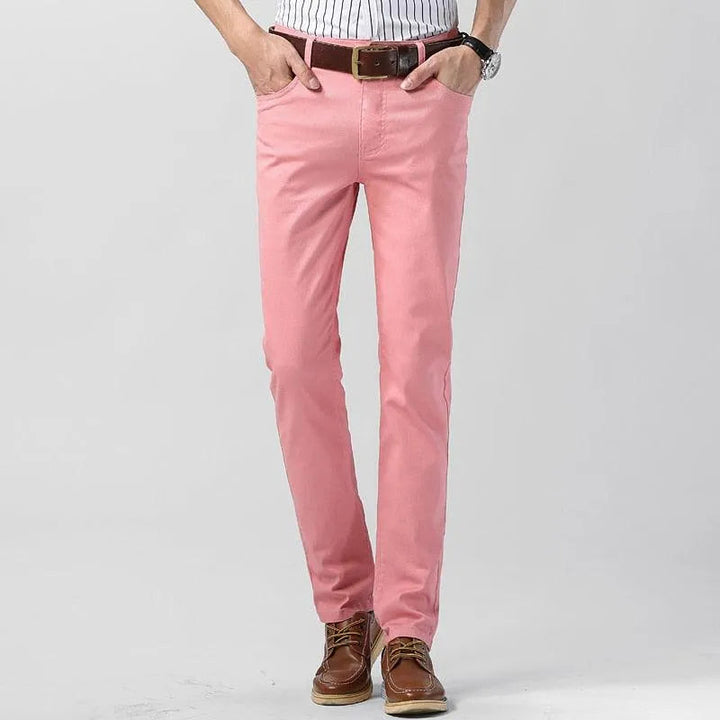 Bunte Herrenhose | Einfarbig | Reguläre Passform | Baumwolle | Stretch | Baumwolle-Rosa-28-Luzern Mode