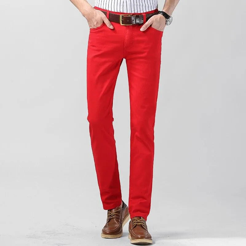 Bunte Herrenhose | Einfarbig | Reguläre Passform | Baumwolle | Stretch | Baumwolle-Rot-28-Luzern Mode