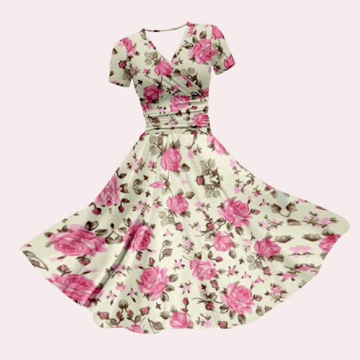 Bunte Midi-Kleid mit V-Ausschnitt – Selina