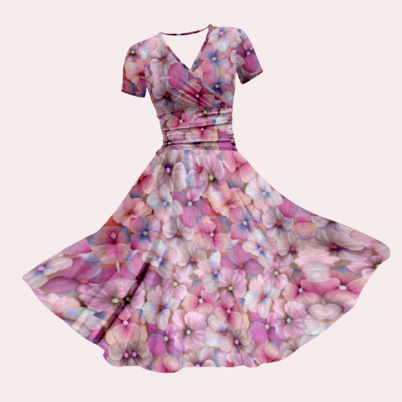 Bunte Midi-Kleid mit V-Ausschnitt – Selina