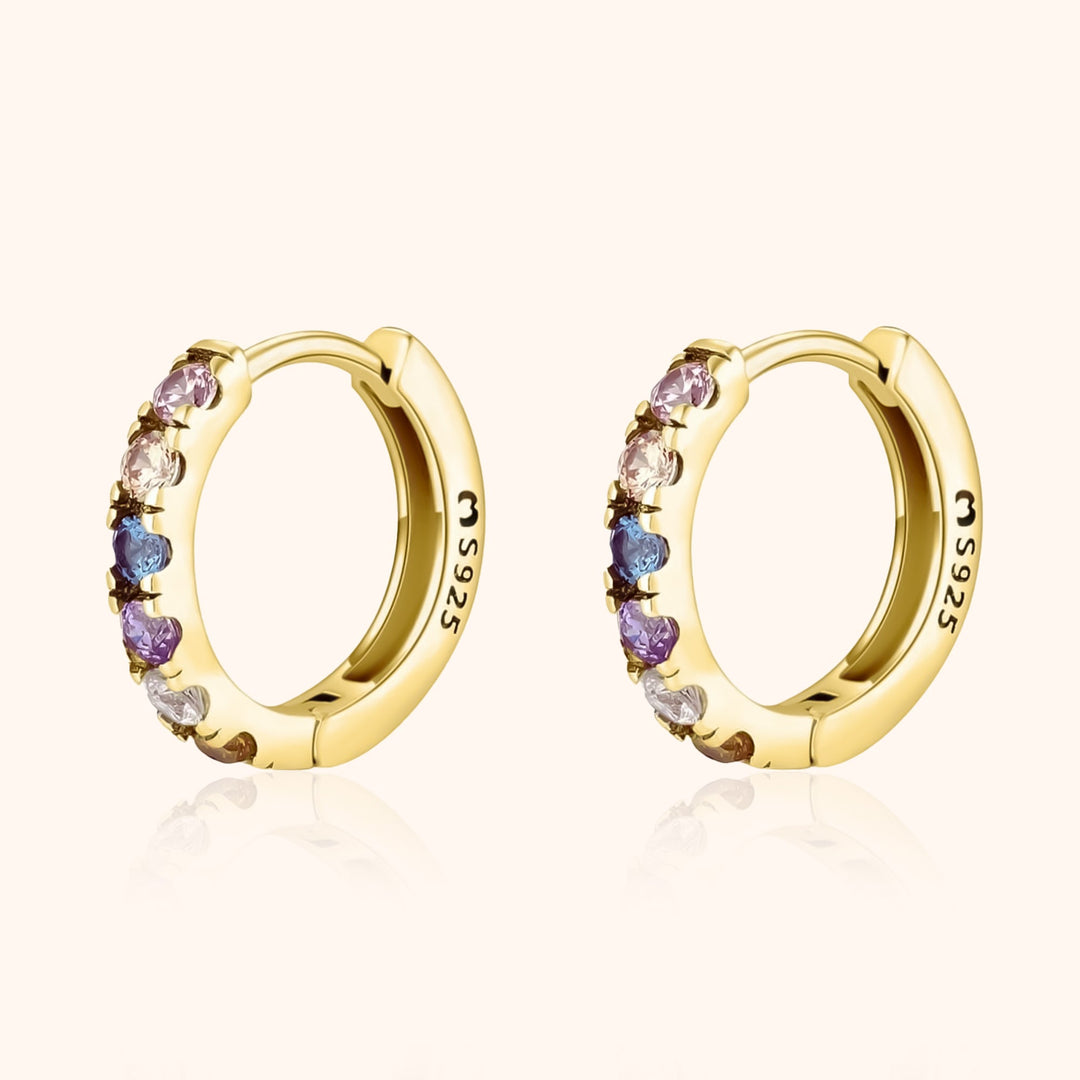 Runde Ohrringe | Sterling-Silber Bunt Zirkonia Stilvoll Fröhlich-Gold-Luzern Mode