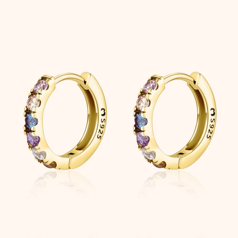 Runde Ohrringe | Sterling-Silber Bunt Zirkonia Stilvoll Fröhlich-Gold-Luzern Mode