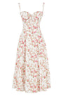 Sommerkleid | Ärmellos | Bustier | Kordelzug | Herz-Ausschnitt | Seitenschlitz-Knie Länge - 1 Schicht-Rosa Blumen-S-Luzern Mode