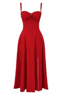 Sommerkleid | Ärmellos | Bustier | Kordelzug | Herz-Ausschnitt | Seitenschlitz-Knie Länge - 1 Schicht-Rot-S-Luzern Mode